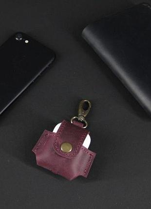 Кожаный чехол для наушников airpods бордовий