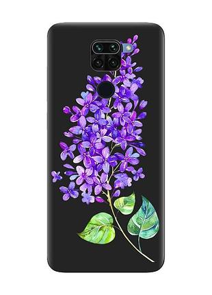 Матовий чорний чохол на xiaomi redmi note 9 :: гілочка бузку (принт 280)