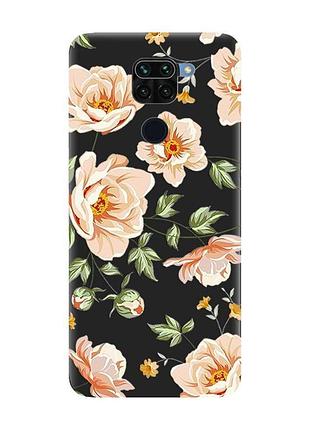 Матовый черный чехол на xiaomi redmi note 9 :: цветы пастельные (принт 277)