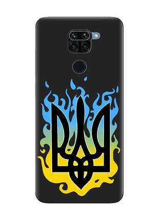 Матовий чорний чохол на xiaomi redmi note 9 :: тризуб полум'я (принт 257)