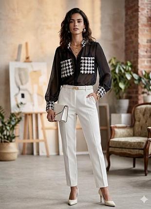 Чорна шифонова блуза zara з твідовими вставками, розмір xl