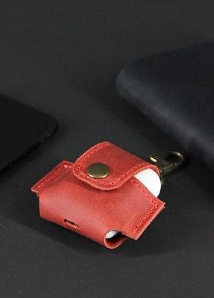 Кожаный чехол для наушников airpods червоний