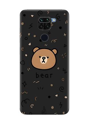 Матовый черный чехол на xiaomi redmi note 9 :: мишка (принт 76)