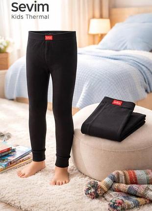 Детские термо кальсоны для мальчиков турция теплые подштаники термо sevim kids thermal арт 7075 черный 13-14 лет 164 см