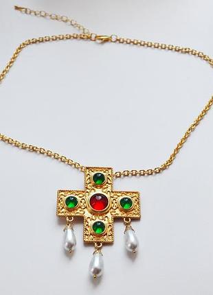 Роскошный крест кулон цепочка колье мальтийский крест