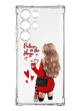 Чехол с утолщёнными углами на samsung galaxy s23 ultra :: девушка с кофе (принт 137)