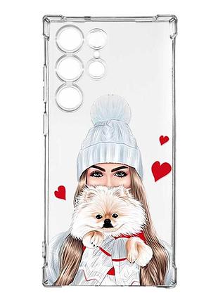 Чохол з потовщеними кутами на samsung galaxy s23 ultra :: дівчина з песиком (принт 142)