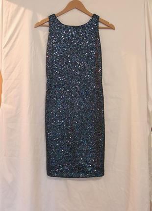 Шикарное нарядное новогоднее вечернее синее платье- футляр в пайетки glamorous1 фото
