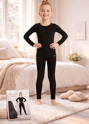 Термо костюм для девочек thermal начес лосины лонгслив sevim kids арт 7078-7145 черный 5-6 лет 116 см