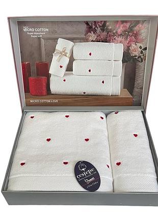 Набор махровых полотенец gestepe love red микрокоттон 50-90 см,70-140 см белый