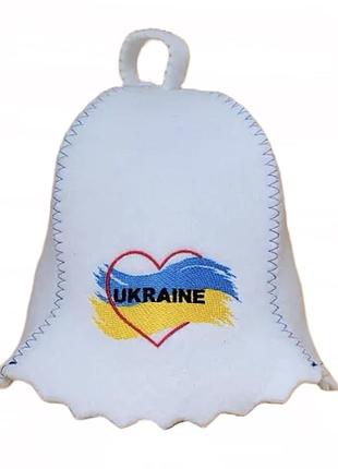 Шапка для бани и сауны термостойкая, с яркой вышивкой "украина" белая
