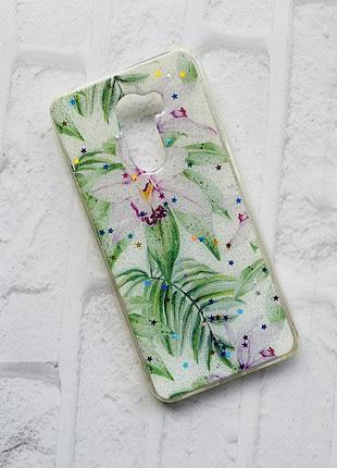 Силиконовый с рисунком и блестками чехол для xiaomi poco f1 зеленые листья