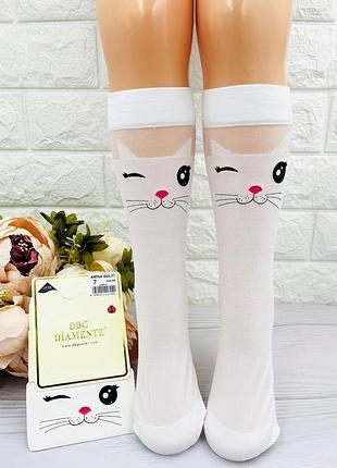 Капроновые гольфы подколенники кошечки для девочки турецкие 110-116 / 5-6 лет