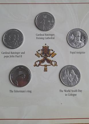 Сомали 1 доллар 2006г.набор из 5 монет папа бенедикт xvi,буклет,запайка,тир.30000, очень редкий