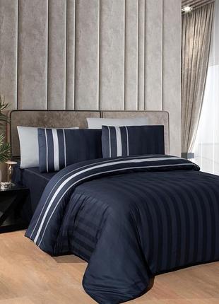 Комплект постільної білизни first choice deluxe dark series stripe style navy blue бавовна 220-200 см синій