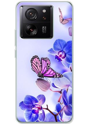 Чохол силіконовий з картинкою на xiaomi 13t pro (квітка, метелик на орхідеї)