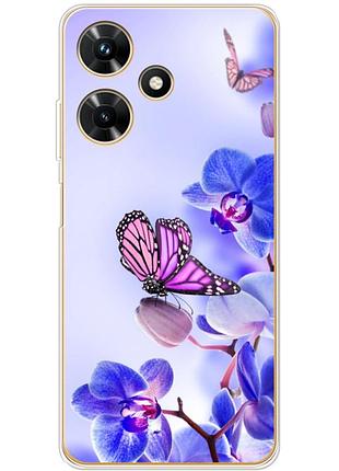 Чехол силиконовый с картинкой на infinix hot 30i (цветок, бабочка на орхидее)