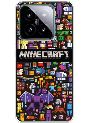 Чехол силиконовый с картинкой на xiaomi 14 pro (майнкрафт, minecraft)