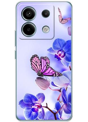 Чехол силиконовый с картинкой на xiaomi redmi note 13 pro 5g (цветок, бабочка на орхидее)