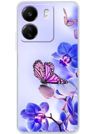 Чохол силіконовий з картинкою на xiaomi redmi 13c (квітка, метелик на орхідеї)