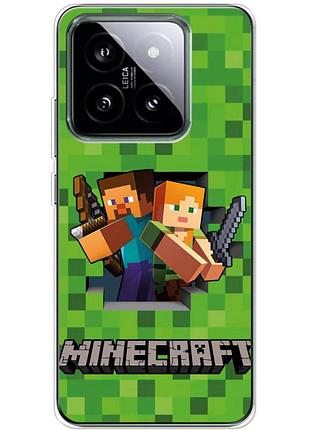 Чехол силиконовый с картинкой на xiaomi 14 pro (майнкрафт, minecraft)