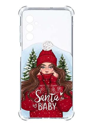 Чохол з потовщеними кутами на samsung galaxy a15 (a155) :: дівчина в червоному (новорічний принт 189)