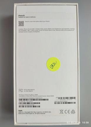 Коробка apple iphone 15, black 128gb, a2846 mtlv3ll/a 3