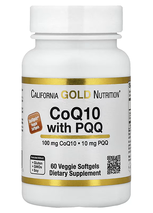 California gold nutrition, коензим q10 із pqq, убіхінон класу usp, 60 тапіокових рослинних капсул із соняшниковим лецитином, 100 мг