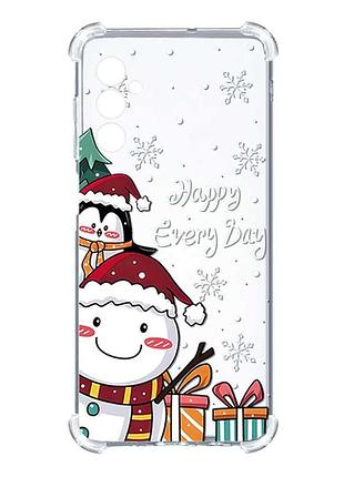 Чехол с утолщёнными углами на samsung galaxy a05s (a057) :: снеговик и пингвин (новогодний принт 156)