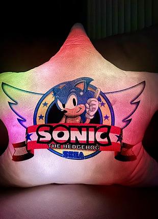 Подушка ночник sonic - светящаяся подушка соник - детский ночник, мягкая игрушка