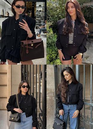 Чорна укорочена куртка бомбер у стилі zara