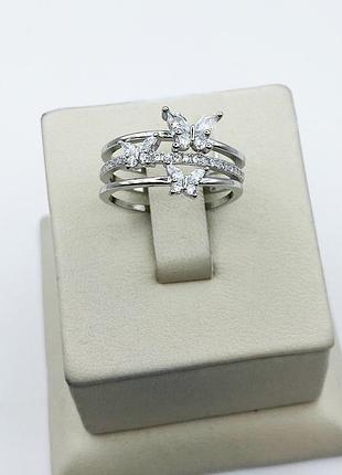 Кольцо серебряное с кубическим цирконием "бабочка" 17,5 3,35 г