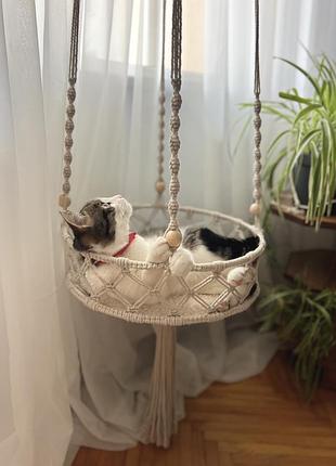 Плетений макраме гамак для кота підвісне ліжечко для котика 6