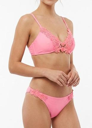 Купальник женский river island розовый неоновый s (eur 36) раздельный с кружевом