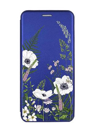 Чехол-книжка с рисунком для xiaomi redmi 9a синий :: цветы полевые (принт 363)