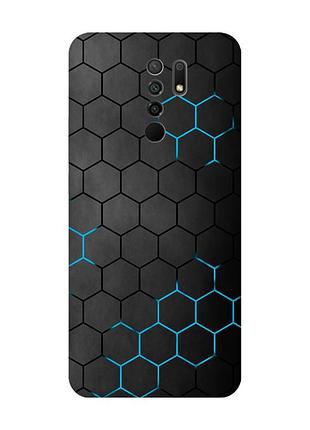 Матовый черный чехол на xiaomi redmi 9 фон соты (принт 359)