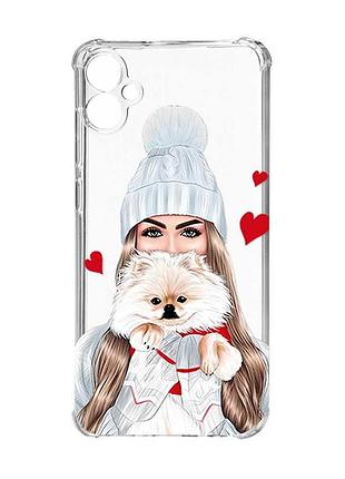 Чохол з потовщеними кутами на samsung galaxy a05 (a055) :: дівчина з песиком (принт 142)