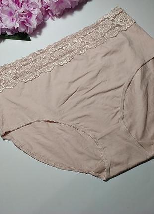 Новые высокие пудровые коттоновые трусики с кружевом george, u9 16, eur 44, 2xl