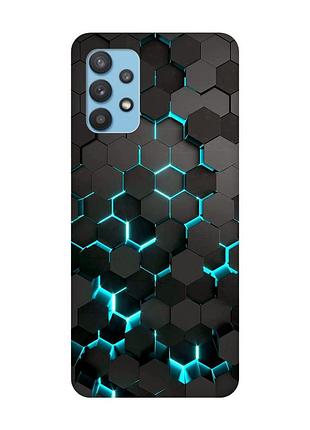 Матовый чехол с черными боками на samsung galaxy a32 :: соты 3d (принт 357)