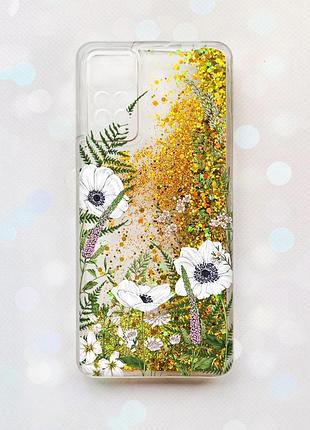 Чохол з блискітками на xiaomi redmi note 11 pro золотий :: квіти польові (принт 363)