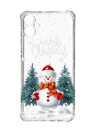 Чохол з потовщеними кутами на samsung galaxy a05 (a055) :: сніговик (новорічний принт 152)