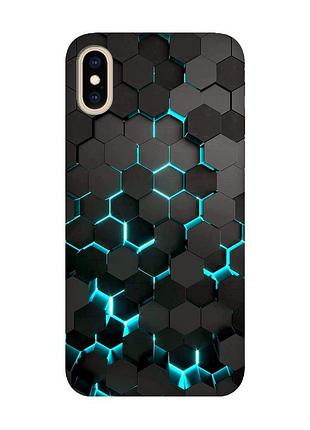 Матовый чехол с бирюзовыми боками на iphone xs max соты 3d (принт 357)