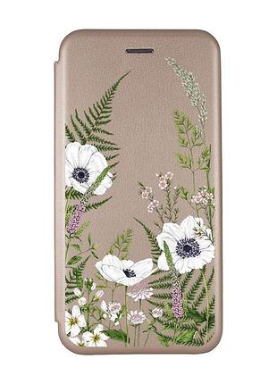 Чехол-книжка с рисунком для samsung galaxy a30 (a035) золотой :: цветы полевые (принт 363)