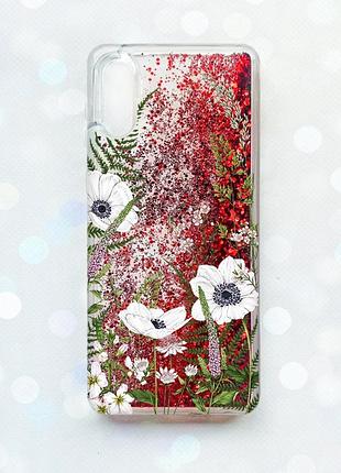 Чохол з плаваючими блискітками samsung galaxy a02 / a022 (2021) червоний :: квіти польові (принт 363)