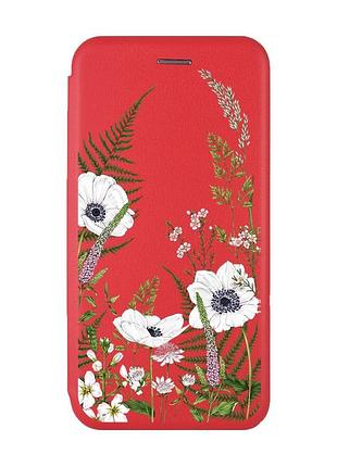 Чехол-книжка с рисунком для samsung galaxy a14 5g красный :: цветы полевые (принт 363)