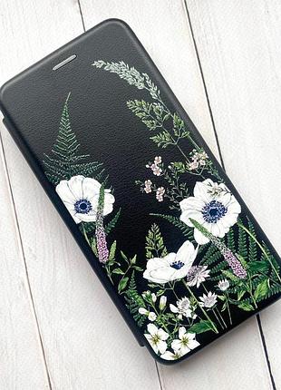 Чехол-книжка с рисунком для xiaomi redmi note 10 / note 10s чёрный :: цветы полевые (принт 363)
