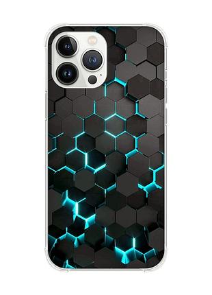 Чехол с утолщёнными углами на iphone 14 pro max :: соты 3d (принт 357)