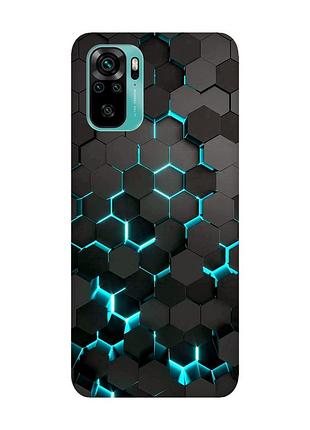 Матовый чехол с красными боками на xiaomi redmi note 10 / note 10s :: соты 3d (принт 357)