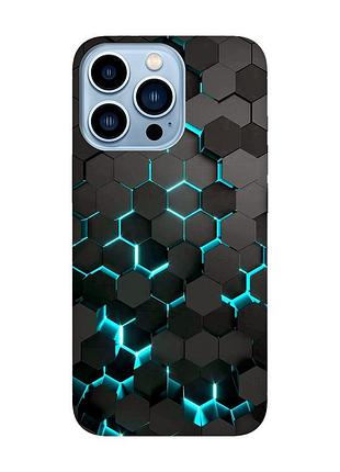 Матовый чехол с черными боками на apple iphone 13 pro max :: соты 3d (принт 357)