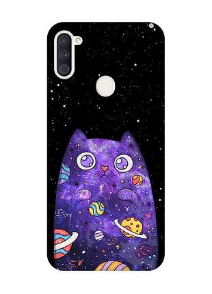 Матовий чохол з рожевими боками на samsung galaxy a11 :: фіолетова кішка (принт 361)